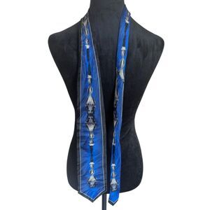 VINTAGE OTTIMO UOMO Blue Black Art Deco Abstract Silk Hand Made Tie